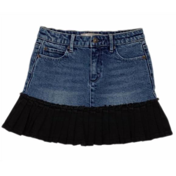NEW TRACTR girl's mixed denim pleated hem mini skirt in indigo - Picture 2 of 2